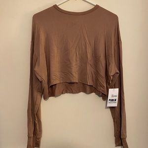 Women’s Small Long Sleeve Tan Crop Top - Publik